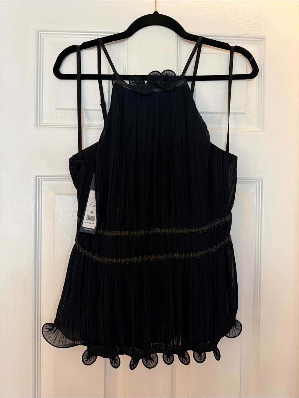 BCBGMaxazria Black Pleated Spaghetti-Strap top